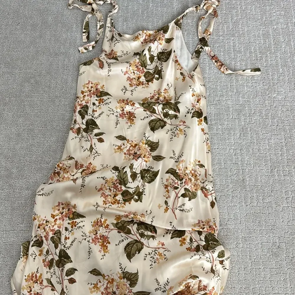 Reformation Aden 100% Silk Dress in “Bella” floral print cream sleeveless midi - Picture 11 of 11